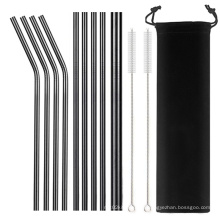 Metal Straws Reusable 304 Stainless Steel Straight Bent Drinking Case Cleaning Brush Set Party Steel Straw